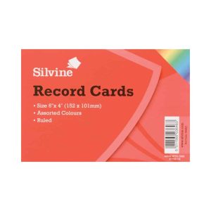 100 Coloured Ruled Record Cards, 152x102mm