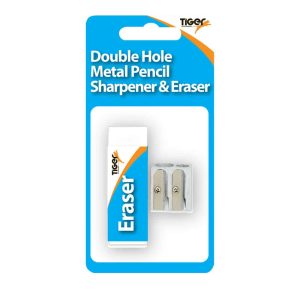 Blister Carded Double Metal Sharpener with Eraser