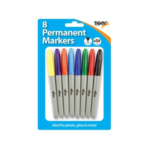 Permanent markers, 8 different colours blistercarded Bullet Tip