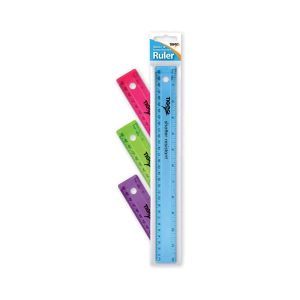 12" shatterproof Ruler, asstd cols, hang pack